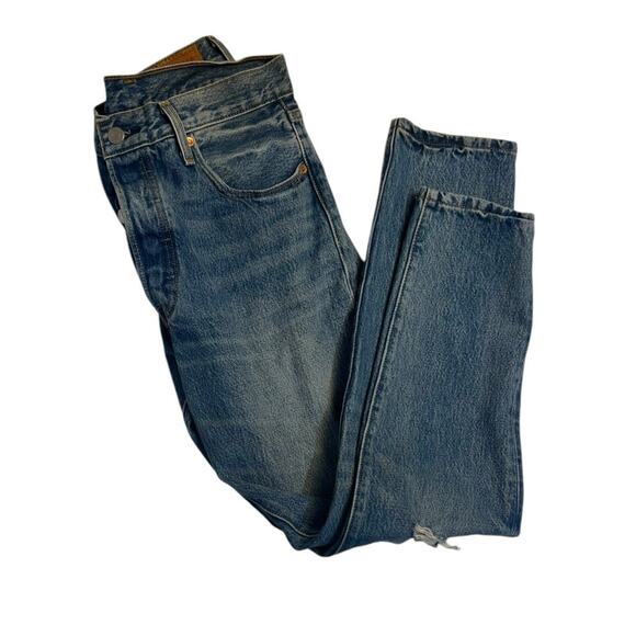 Levi's 501 No Stretch Cotton Distressed Button Fly Skinny Jeans Size 29 x 30 - Picture 2 of 7